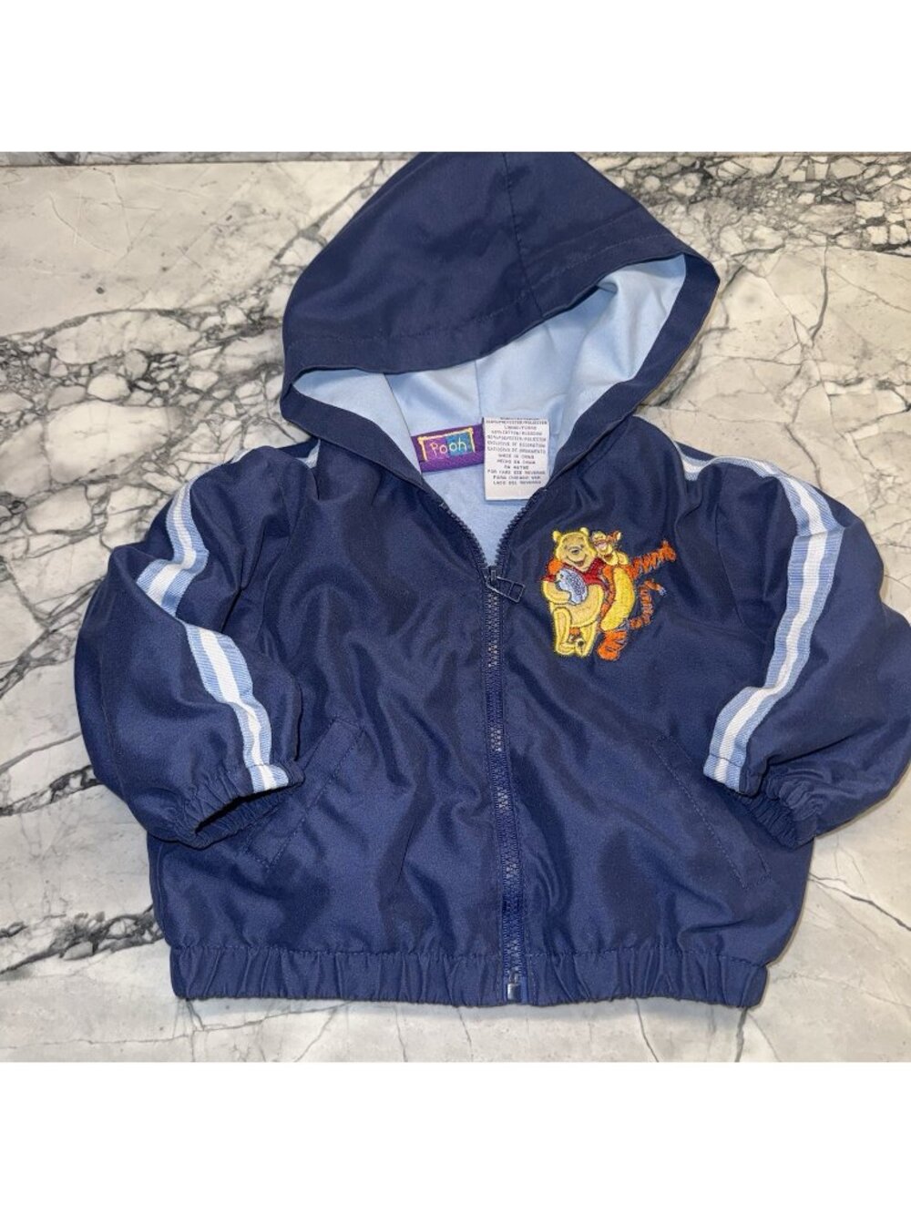 VTG Disney Winnie The Pooh 6-9 Months Baby Track Hooded Lightweight Jacket Blue